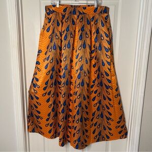 NWT Red Dot Boutique - 4X Ethnic African Print Long Maxi Skirt Orange Blue 4X